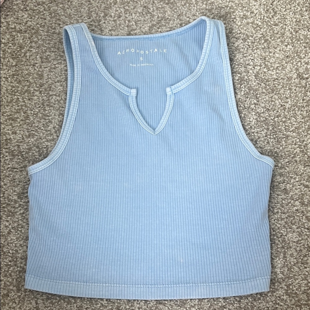 Aeropostale Sky Blue Ribbed Crop Top - Picture 1 of 2